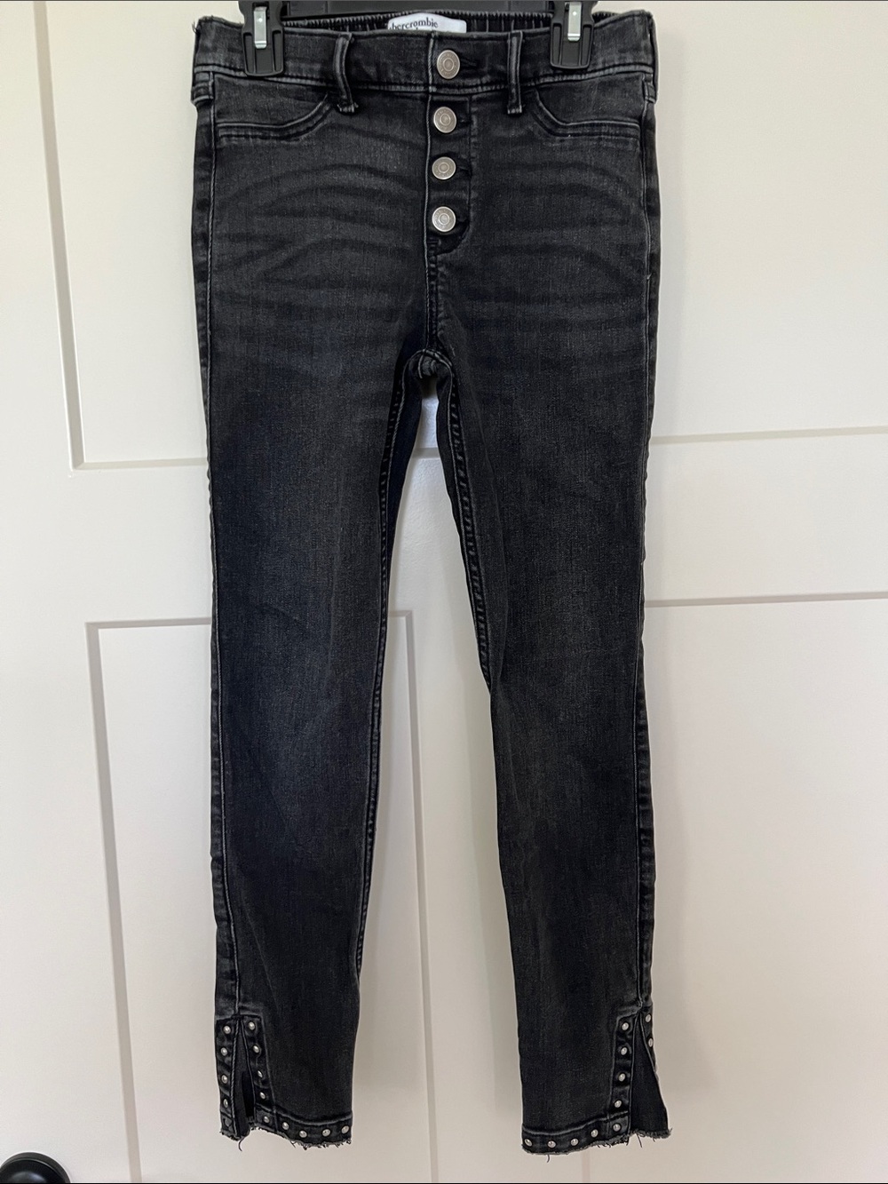 Abercrombie Kids Black Skinny High-Rise Jeans with Studded Hem